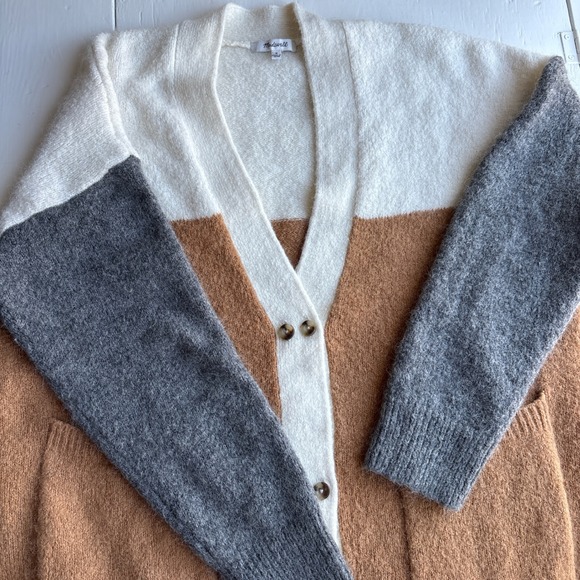 Madewell Womens M Cardigan Sweater Colorblock Wool Alpaca Brown Cream Gray - Picture 8 of 8